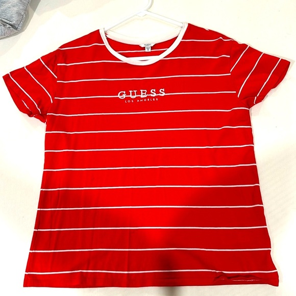 Guess Los Angeles Striped Red and White T-shirt - Picture 1 of 3